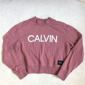 Calvin Klein Performance Berry Purple Crewneck Logo Graphic Cropped Sweatshirt